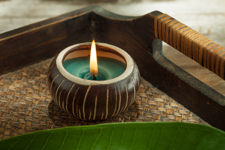 close up view of spa theme objects on green backの写真素材