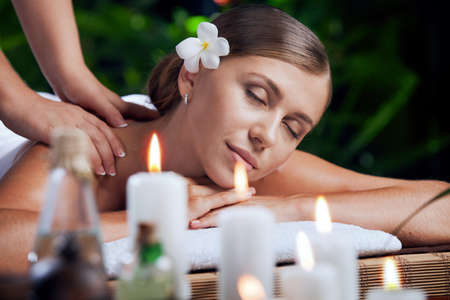 portrait of young beautiful woman in spa environment.の写真素材