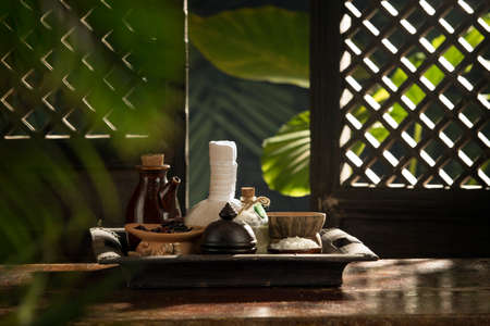 view of spa theme objects on color tropic authentic backの写真素材
