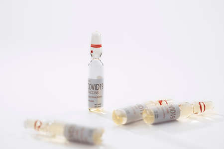 Close up view of the ampules with medicine on white backの写真素材