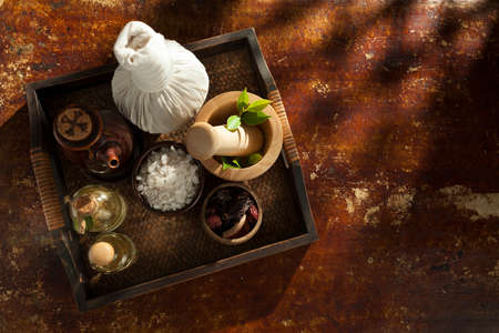 view of spa theme objects on color tropic authentic backの写真素材