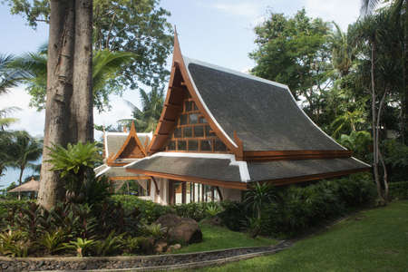 view of nice bali style  villa  in tropic environmentの写真素材