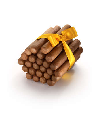 Close up view of bunch of cigars on white backの写真素材
