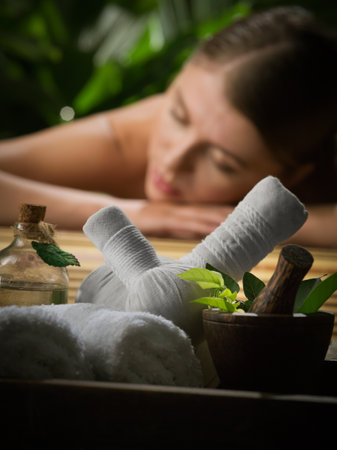 portrait of young beautiful woman in spa environment.の写真素材
