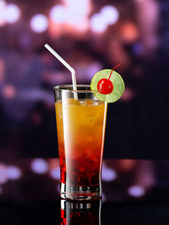 close up view of cocktail on color backの写真素材