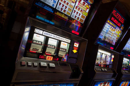 LAS VEGAS, USA â May 16, 2014: Slot machines inside the casinoのeditorial素材