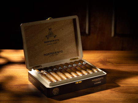 Bangkok, Thailand âApril 2022: Photo of a box of cigars Montecristo, Habana Cuba . Montecristo is a brand of premium cigar, produced in Cuba for Habanos S.A.のeditorial素材