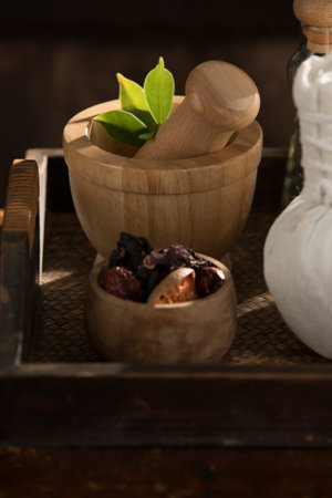 view of spa theme objects on color tropic authentic backの写真素材