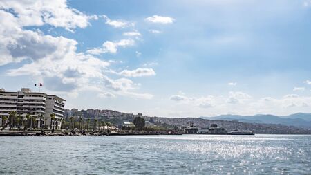 Time lapse motion of ferryboats docking and departing Konak Pier on the Gulf of izmir.の写真素材