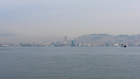 Izmir Turkey - November, 2017: motion of ferryboats on the Gulf of Izmir. Turkey.のeditorial素材