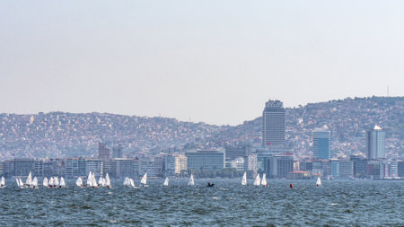 Turkey - Izmir, 2017. view of Sailing boat races in izmir city, Turkey.のeditorial素材