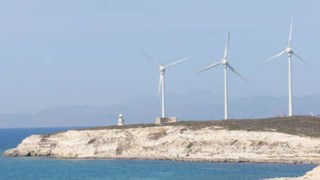 Wind turbines in Bozcaada shore , Canakkale, Turkey.