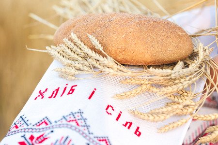 the woman holding a  bread and grainの写真素材
