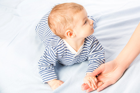 baby and mothers hands. New born baby handの写真素材