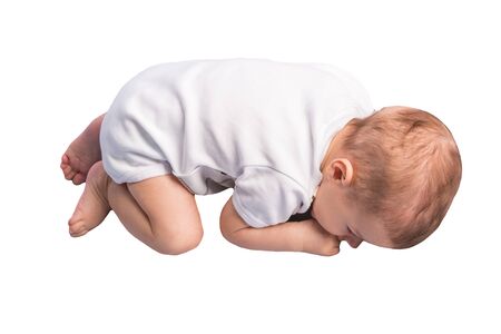 the beautiful little baby, lie  on stomachの写真素材