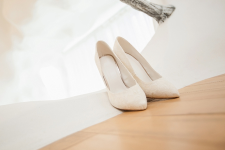 beautiful wedding shoes of the bride.の写真素材