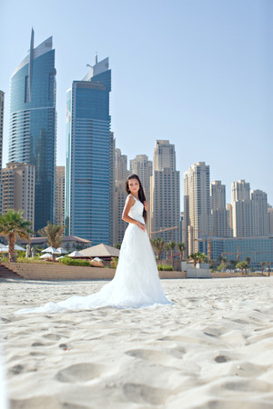 Bride At Beautiful Beach Wedding sunny dayの写真素材