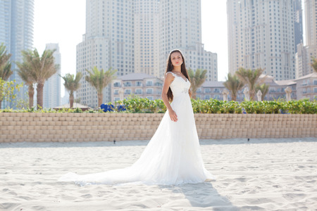 Bride At Beautiful Beach Wedding sunny dayの写真素材