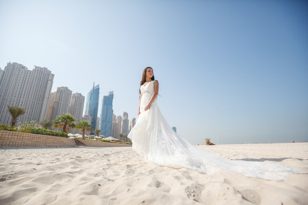 Bride At Beautiful Beach Wedding sunny dayの写真素材