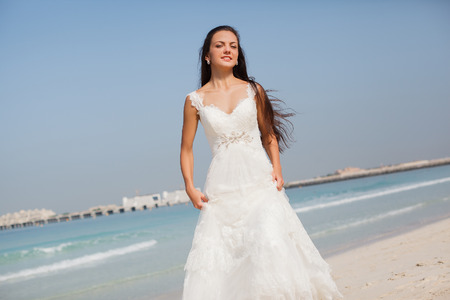 Bride At Beautiful Beach Wedding sunny dayの写真素材