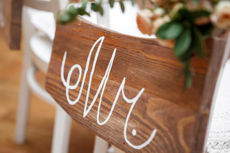 Mr. & Mrs. Sign on the chairの写真素材