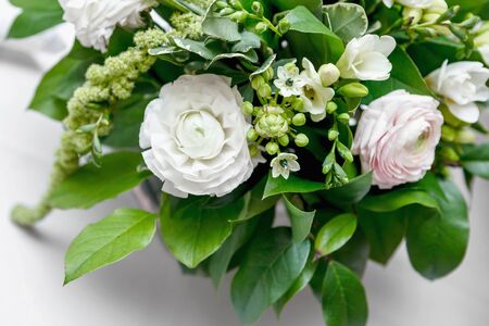 the Boquet of flowers on arranged tableの写真素材