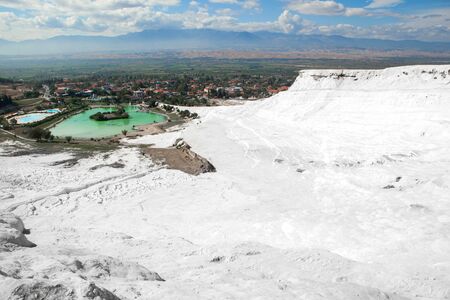 Natural travertine pools and terraces, Pamukkale, Turkeyの写真素材