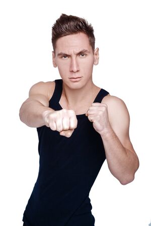 portrait of a young athlete. an attractive man  fightsの写真素材