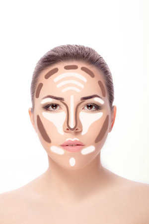 Contouring.Make up woman face. Contour and highlight makeup. Professional Contouring face make-up sampleの写真素材