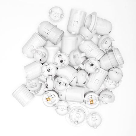 a lot of Lamp socket on a white backgroundの写真素材