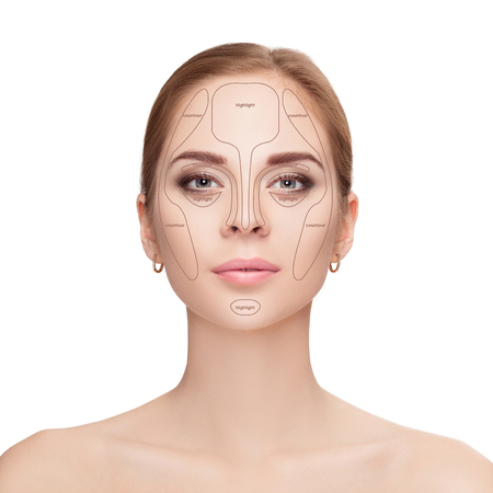 Contouring. Make up woman face on white background.  Professionaの写真素材