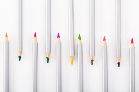 set of different colored pencils on white backgroundの写真素材