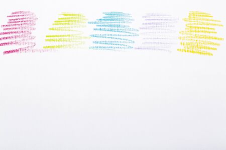 Colorful pencil drawing and pencil on white backgroundの写真素材