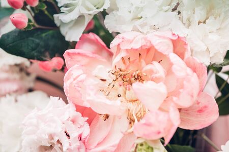 Beautiful bright bouquet of pink peoniesの写真素材