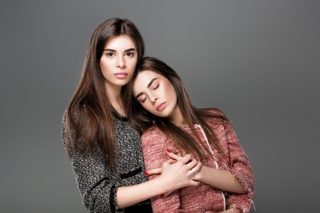 twins women with  natural make-upの写真素材