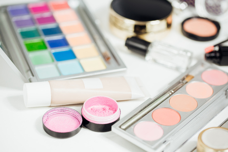 Set of womens cosmetics on table.の写真素材