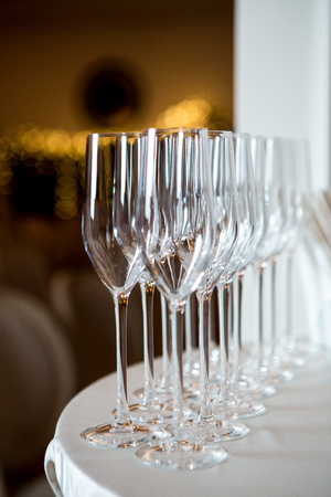 glasses on buffet tableの写真素材