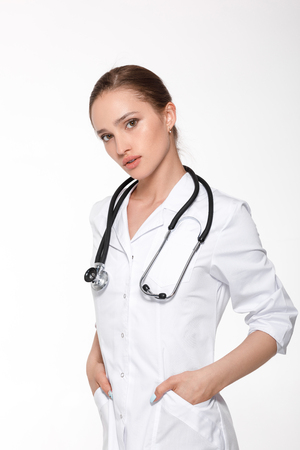 woman doctor with white coatの写真素材
