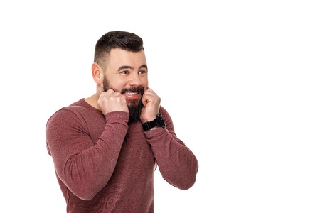 sad bearded football fan in cap