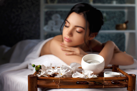 young woman in spa salon.の写真素材