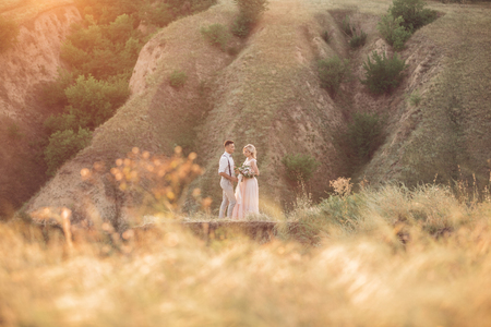 wedding couple on the nature in summer day.の写真素材