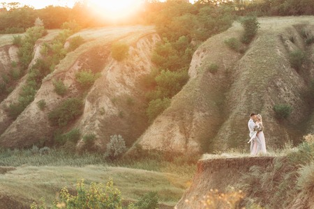 wedding couple on the nature in summer day.の写真素材