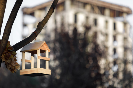 new wooden nesting box in the parkの写真素材