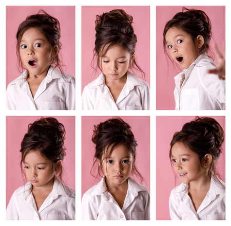 collage of portraits of little girl with different emotionsの写真素材