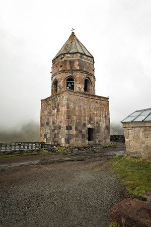 Trinity Church of Gerget on a rainy autumn day, Georgia