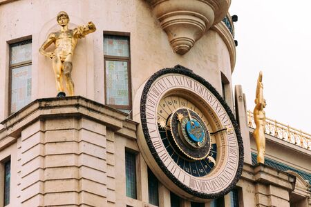 BATUMI, GEORGIA - September 10, 2018: Astronomical clock on the building facade in Batumi, Georgia.のeditorial素材