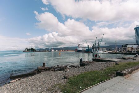 BATUMI, GEORGIA - September 11, 2018: View on the port of Batumi, Georgia in sunny dayのeditorial素材