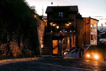Tbilisi, Georgia - September 16, 2018: Night view of old city of Tbilisi, Georgiaのeditorial素材