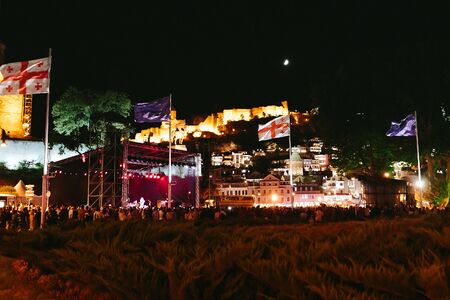 Tbilisi, Georgia - September 16, 2018: people on the square in the evening in Tbilisi, Georgiaのeditorial素材