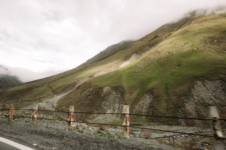 Beautiful view of the Caucasus Mountains along the Georgian Military Roadの写真素材